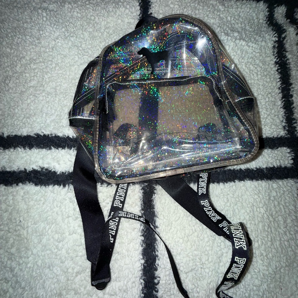 PINK Victoria's Secret Holographic Clear Mini Backpack - Sparkle Clear